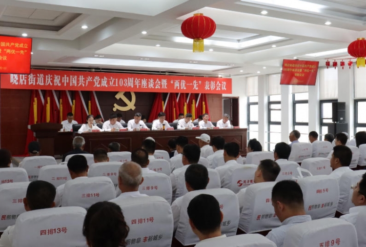 晓店街道召开庆祝中国共产党成立 103 周年座谈会暨“两优一先”表彰大会