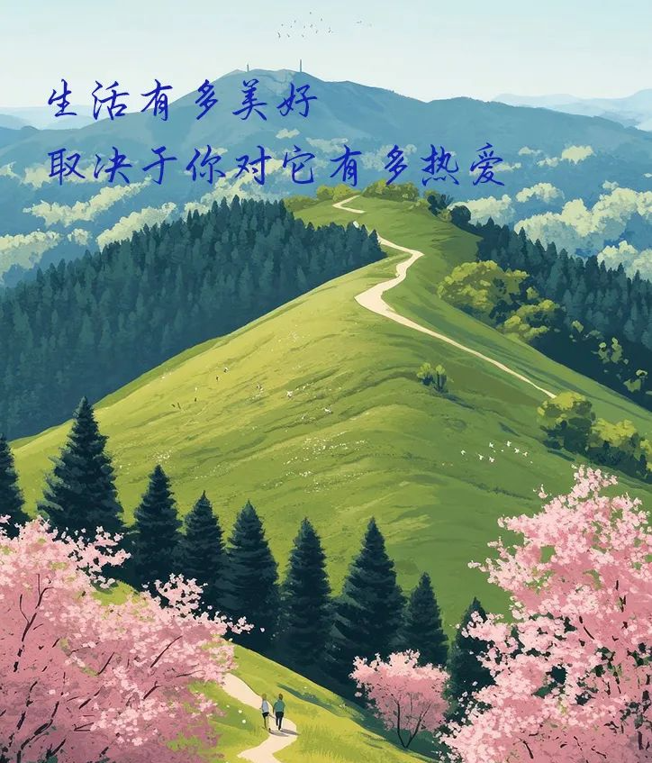 【AI数字艺术】春日高山流水插画图片素材